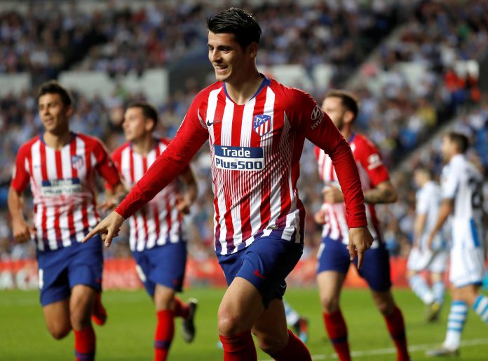 REAL SOCIEDAD - ATLÉTICO MADRID Morata celebra su segundo gol para dar la victoria al Atlético de Madrid en su visita a Anoeta.