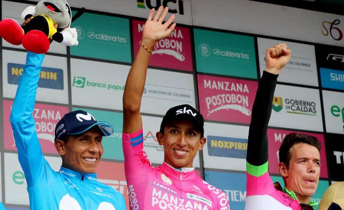 Febrero de fiesta en Filadelfia, con nueva Copa Davis y más hechos de dopaje: La Colombia Oro y Paz de Egan Fotografía de archivo del 11 de febrero de 2018 del ciclista colombiano del equipo Sky, Egan Bernal (en el centro).