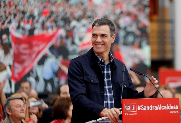 ACTO PSOE EN VALENCIA El presidente del Gobierno, Pedro Sánchez, durante su intervención en un mitin en Valencia.