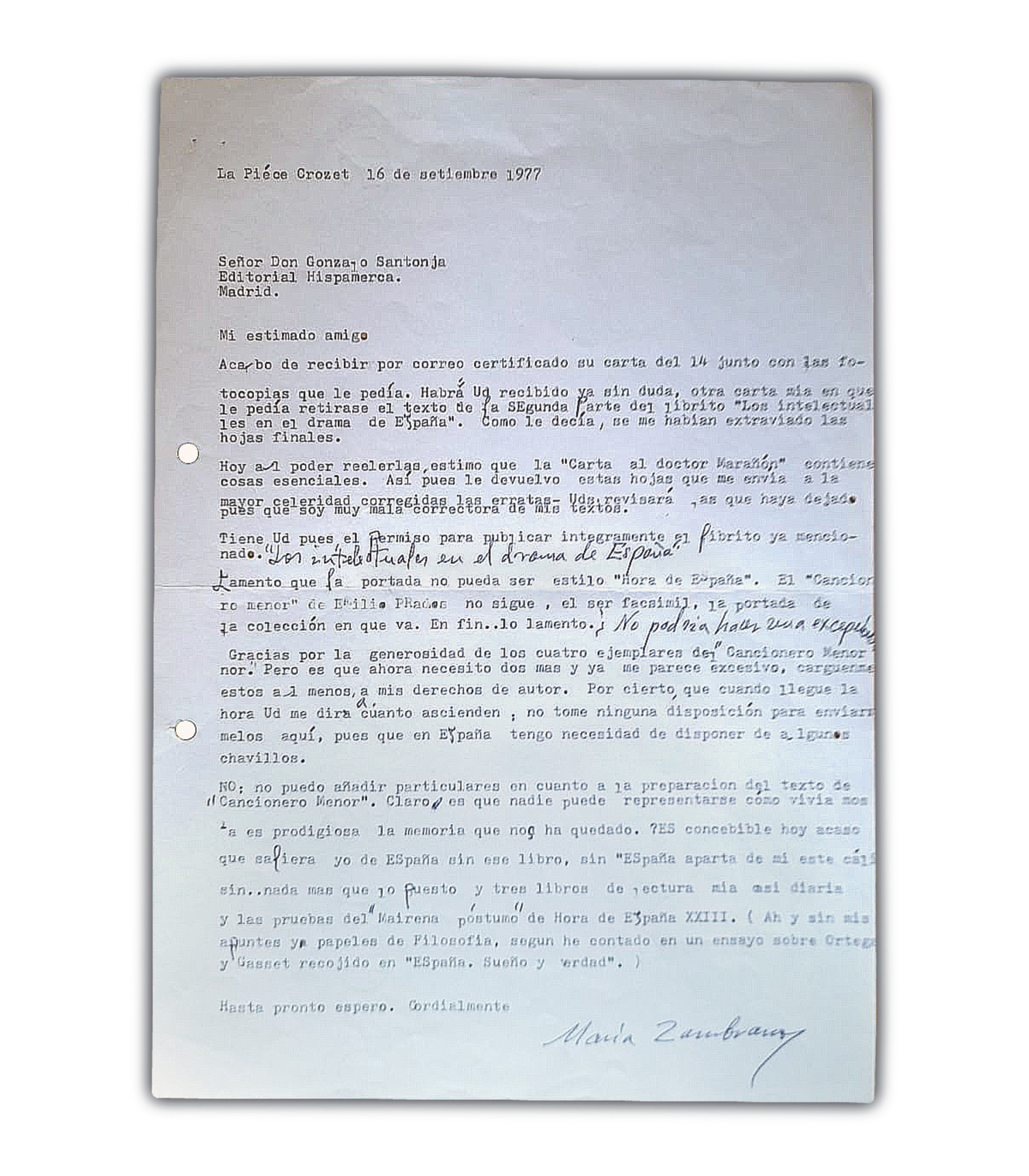 Carta Inedita A Maria Zambrano I El Adelantado De Segovia Carta Inedita A Maria Zambrano I El Adelantado De Segovia